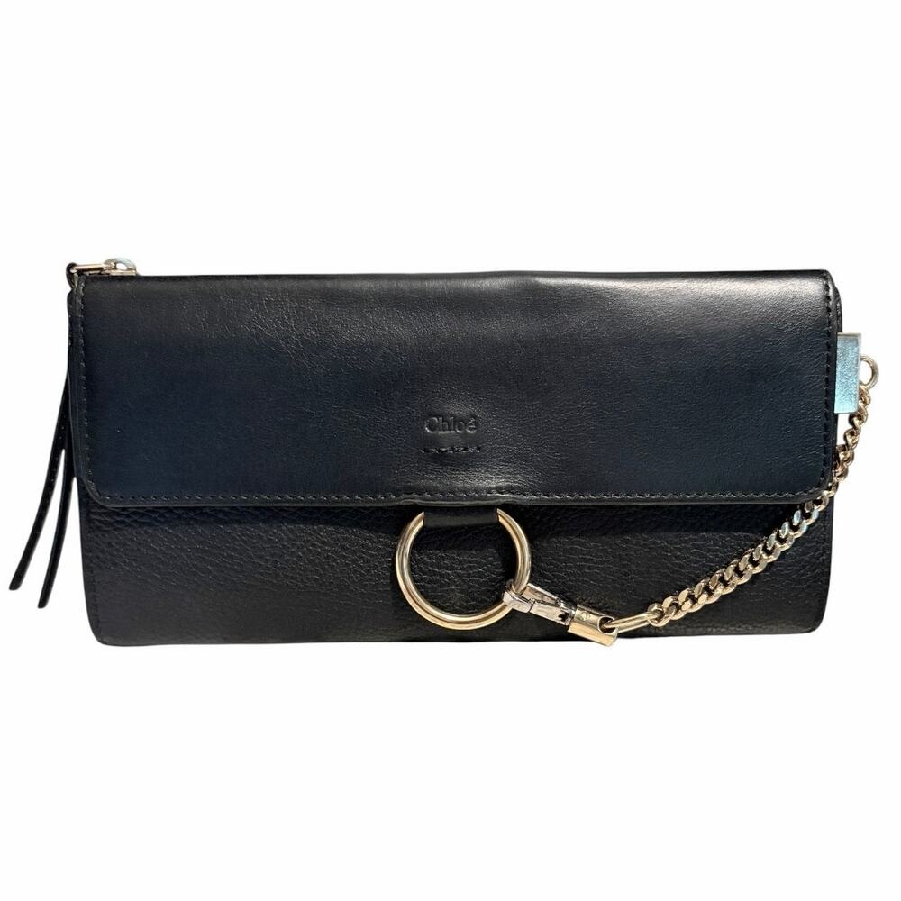 Chloé Faye Black Leather Long Wallet on Chain, Gold & Silver Two-Tone Hardware